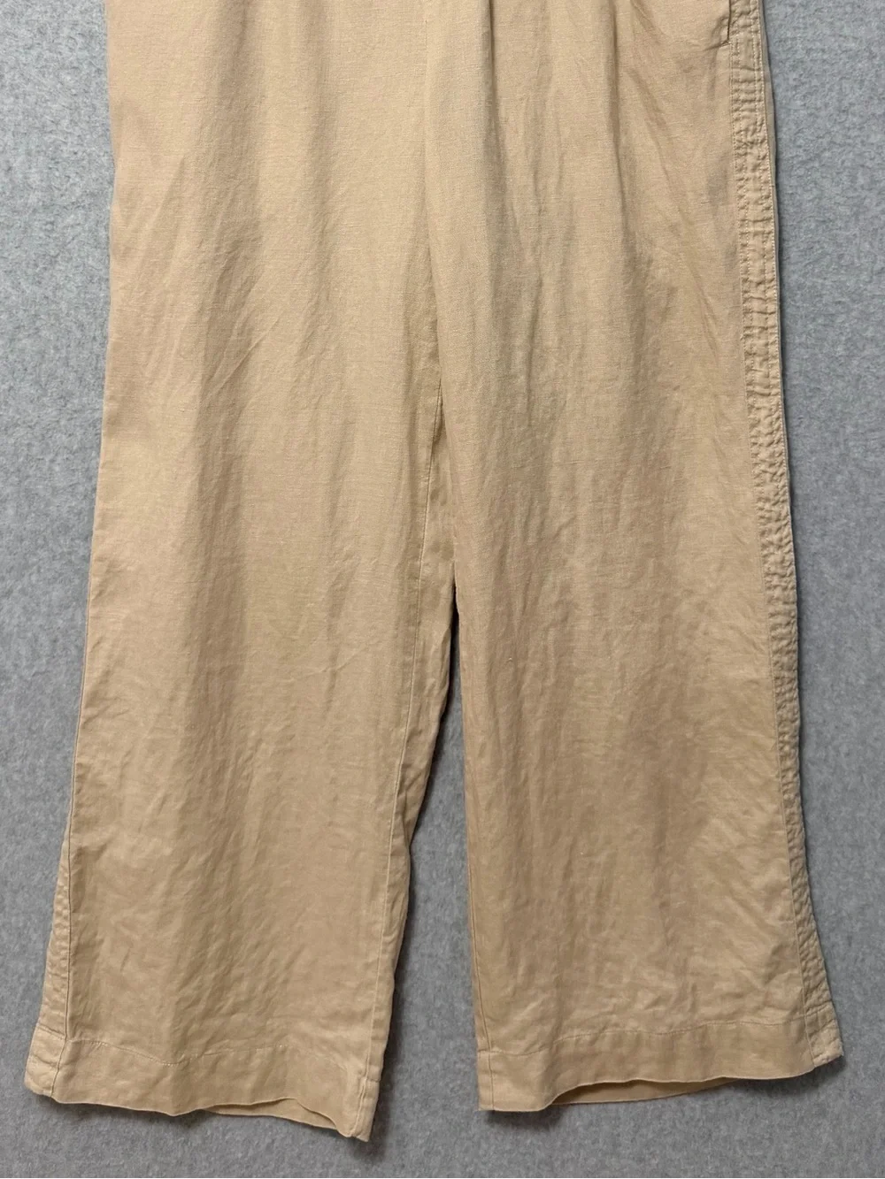 Quince Wide Leg 100% Linen Pants Size Large Tan Wide Elastic Drawstring Waist